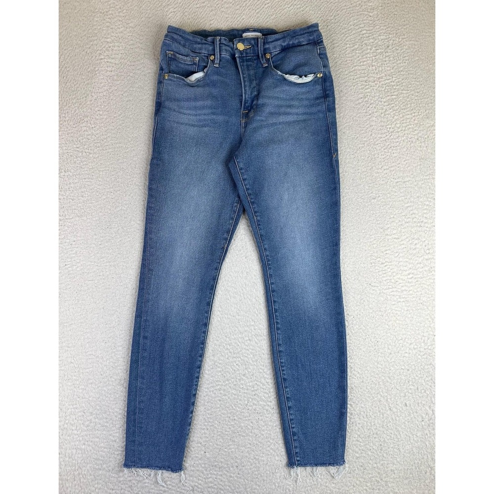 Good American Ankle Skinny Jeans Womens 8/29 Blue High‎ Rise Distressed GL941T